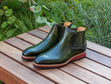 Load image into Gallery viewer, Burnished Calfskin Slip-On Boot Olive
