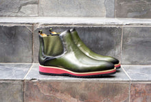 Load image into Gallery viewer, Burnished Calfskin Slip-On Boot Olive

