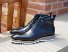 Load image into Gallery viewer, Burnished Calfskin Lace-Up Boot Black
