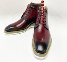Load image into Gallery viewer, Burnished Calfskin Lace-Up Boot Burgundy
