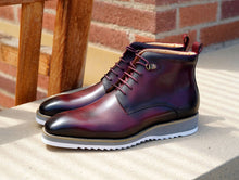 Load image into Gallery viewer, Burnished Calfskin Lace-Up Boot Burgundy
