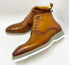 Load image into Gallery viewer, Burnished Calfskin Lace-Up Boot Cognac
