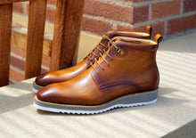 Load image into Gallery viewer, Burnished Calfskin Lace-Up Boot Cognac
