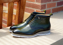 Load image into Gallery viewer, Burnished Calfskin Lace-Up Boot Hunter Green
