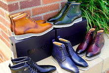 Load image into Gallery viewer, Burnished Calfskin Lace-Up Boot Black
