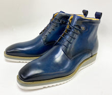Load image into Gallery viewer, Burnished Calfskin Lace-Up Boot Navy
