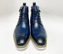 Load image into Gallery viewer, Burnished Calfskin Lace-Up Boot Navy
