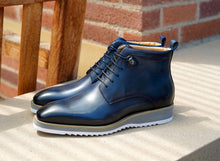 Load image into Gallery viewer, Burnished Calfskin Lace-Up Boot Navy
