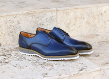Load image into Gallery viewer, Burnished Calfskin Lace-Up Shoe Navy

