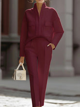 Load image into Gallery viewer, Women's Urban Commuter Pocketed Long-Sleeve Top &amp; Pants Two-Piece Set
