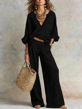 Load image into Gallery viewer, Women's Casual Linen Vacation Set – Three-Quarter Sleeve Top &amp; Full-Length Pants
