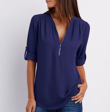 Load image into Gallery viewer, Women's Short-Sleeve Zip V-Neck Loose Top
