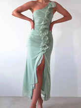 Load image into Gallery viewer, Stylish One-Shoulder Ruffle : Slit Dress
