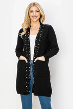 Load image into Gallery viewer, Joh Serra Knitted Sweater Cardigan with Pearls &amp; Sparkles 52326SW
