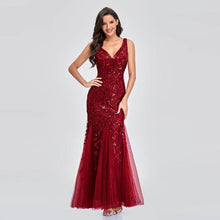 Load image into Gallery viewer, Sexy Long Dress Sleeveless V-neck Embroidered Sequin Slim Mermaid Dress
