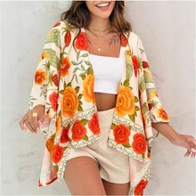 Load image into Gallery viewer, Women’s Printed Cardigan Top with Drop Shoulder Sleeves
