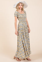Load image into Gallery viewer, New Summer Flower Print Puff Sleeve Gathered Maxi Dress – Romantic and Feminine Floral Dress with Dramatic Sleeves
