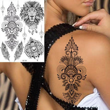 Load image into Gallery viewer, 53 Sheets Black Lace Temporary Tattoos Sticker Butterfly Flower Fake Tatoo Sticker Sexy  Black Henna Temporary Tattoos For Women
