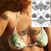 Load image into Gallery viewer, 53 Sheets Black Lace Temporary Tattoos Sticker Butterfly Flower Fake Tatoo Sticker Sexy  Black Henna Temporary Tattoos For Women
