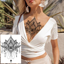 Load image into Gallery viewer, 53 Sheets Black Lace Temporary Tattoos Sticker Butterfly Flower Fake Tatoo Sticker Sexy  Black Henna Temporary Tattoos For Women
