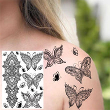 Load image into Gallery viewer, 53 Sheets Black Lace Temporary Tattoos Sticker Butterfly Flower Fake Tatoo Sticker Sexy  Black Henna Temporary Tattoos For Women
