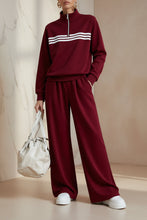 Load image into Gallery viewer, Women's Half-Zip Stripe Sweatshirt &amp; Wide-Leg Pants Set
