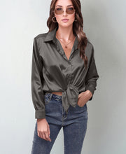 Load image into Gallery viewer, Women’s Satin Lapel Button-Down Blouse
