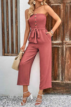 Load image into Gallery viewer, Perfee Decorative Button : Strapless Smocked Jumpsuit with Pockets
