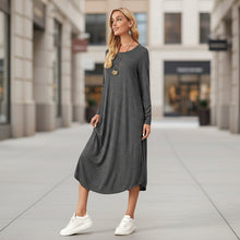 Load image into Gallery viewer, Women's Cotton Maxi Dress – Solid Color Long Sleeve A-Line with Pockets
