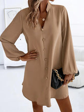 Load image into Gallery viewer, Women's V-Neck Long Sleeve Single-Breasted A-Line Dress
