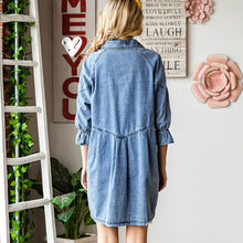 Load image into Gallery viewer, Women's Three-Quarter Sleeve Denim Dress – Ruffle Detail Mid-Length

