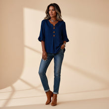 Load image into Gallery viewer, Women's Cotton Linen V-Neck Button-Up Blouse — Summer Casual Top
