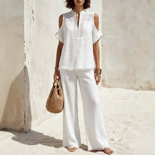 Load image into Gallery viewer, Women's Off-Shoulder Short-Sleeve Linen Blend Pantsuit Set
