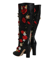 Load image into Gallery viewer, Dolce &amp; Gabbana Black Roses Embellished Leather Heel Boots Shoes

