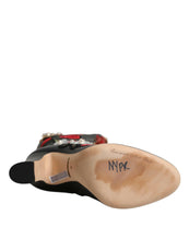 Load image into Gallery viewer, Dolce &amp; Gabbana Black Roses Embellished Leather Heel Boots Shoes
