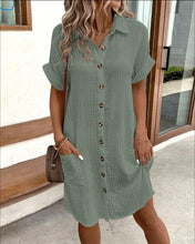 Load image into Gallery viewer, Women's Casual Loose Short-Sleeve Midi Shirt Dress – Button-Down
