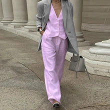 Load image into Gallery viewer, Women’s V‑Neck Button‑Front Vest &amp; High‑Waist Pants Set

