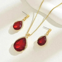 Load image into Gallery viewer, 18K Gold-Plated Rhinestone Teardrop : Necklace and Earrings Jewelry Set
