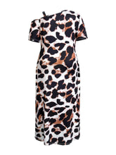 Load image into Gallery viewer, Plus Size Leopard Print Short Sleeve Maxi Dress with Side Slit
