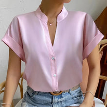 Load image into Gallery viewer, 🧡 Summer Women's Satin V-Neck Short Sleeve Shirt – Elegant Casual Wear
