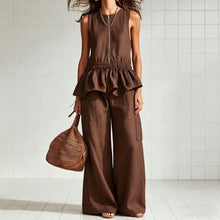 Load image into Gallery viewer, Women's Sleeveless Pleated Vest &amp; Wide Leg Pants Set – Streetwear
