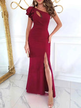 Load image into Gallery viewer, Cutout One Shoulder Ruffle : Split Dress

