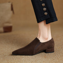 Load image into Gallery viewer, Women's Suede Pointed Toe Chunky Heel Pumps – Deep Vamp Low Heel
