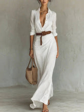 Load image into Gallery viewer, Women's Elegant Belted Irregular Ruffle Long Dress – Slim Waist
