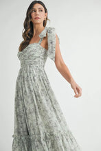 Load image into Gallery viewer, Floral Bust Ruched Midi Dress with Shoulder Tie For Women – Ruched Midi Dress For Summer, Floral Bust Dress, Shoulder Tie Dress, Feminine Midi Dress, Chic Event Dress
