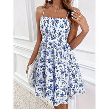 Load image into Gallery viewer, Floral Print Smocked Mini Dress Spaghetti Strap Slim Fit Flowy Dresses
