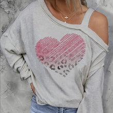 Load image into Gallery viewer, Ladies' Off Shoulder Long Sleeved Printed Love Hoodie
