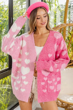 Load image into Gallery viewer, BiBi Heart Color Block V-Beck Knit Cardigan with Pockets
