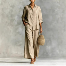 Load image into Gallery viewer, Cotton-Linen Shirt &amp; Wide-Leg Pants Suit – 6 Colors, S–5XL
