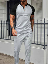 Load image into Gallery viewer, Men's Waffle-Knit Top &amp; Drawstring Pants Set, Comfortable Men's Half Sleeve Tee

